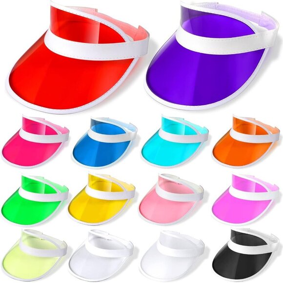 Other - 14 Pack Unisex Sun Visors Plastic Clear Cap Candy Color Transparent Tourist Viso